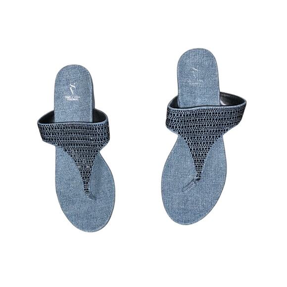 Simply Vera Vera Wang Denim Wedge Sandals Thong Flip Flops Size 8.5 Medium - Picture 3 of 13